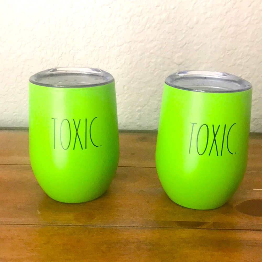 Rae Dunn Lime Green "TOXIC." Insulated Stemless Tumblers Set of 2